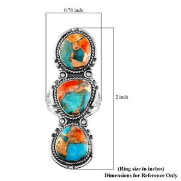 Huge Spiny Turquoise Bold 3 Stone Ring in Sterling Silver 9 Grams 2.50 ctw NWT - Picture 8 of 8
